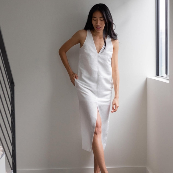 lunya Dresses & Skirts - lunya Ivory Sleeveless V-Neck Midi Dress with Front Slit